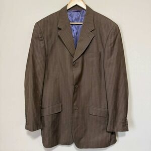 Magic Johnson Signature Brown Pinstripe Blazer Jacket Styled in Italy Mens 44L